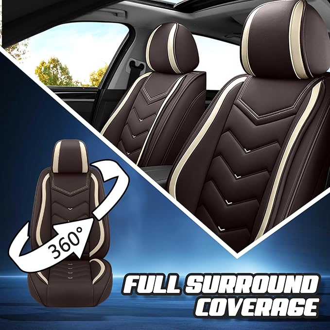 Car Seat Covers for Mitsubishi Outlander 2003-2025, Premium Nappa Leather Car Seat Cover, Stylish Sport Seat Covers， Automobile Seat Cover Sets.(Standard 5 Seats/Coffee Color)