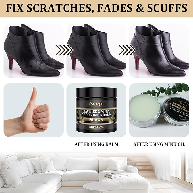8.8oz Leather Recoloring Balm with 100ml Mink Oil,Medium Brown Leather Repair Kit for Furniture,Leather Repair Cream,Leather Scratch Repair for Car Interior,Leather Conditioner for Couch