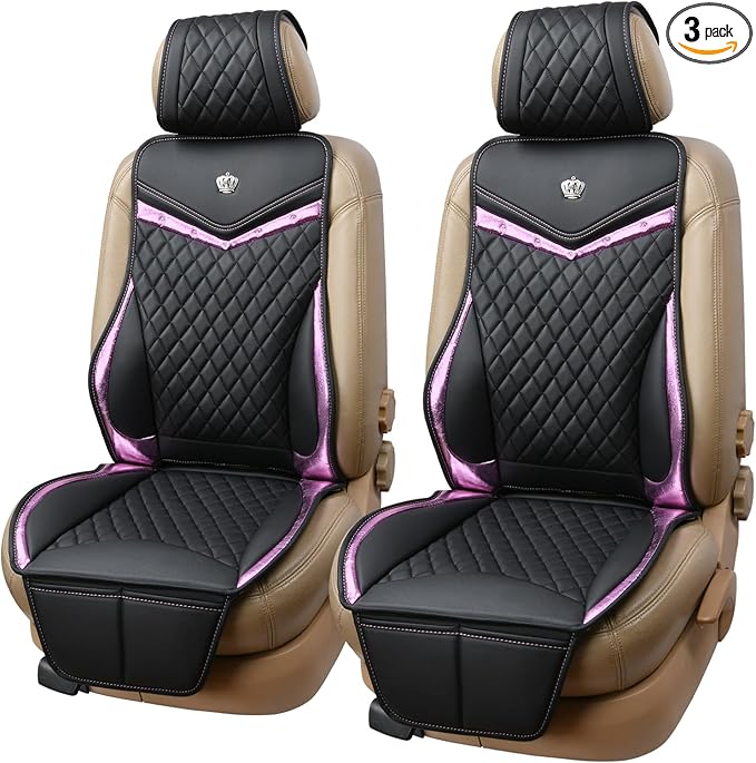 Flying Banner car seat Covers seat Cushions Luxe Fit Faux Leather Easy Installation Vehicles Non Slip Premium (Black Pink, 2 x Front Seat Cover)