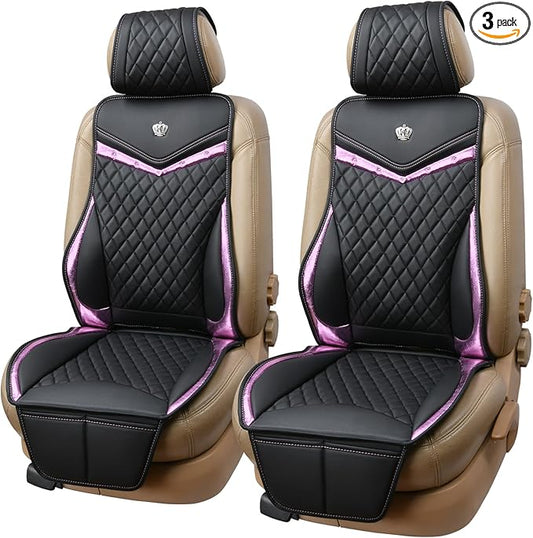 Flying Banner car seat Covers seat Cushions Luxe Fit Faux Leather Easy Installation Vehicles Non Slip Premium (Black Pink, 2 x Front Seat Cover)