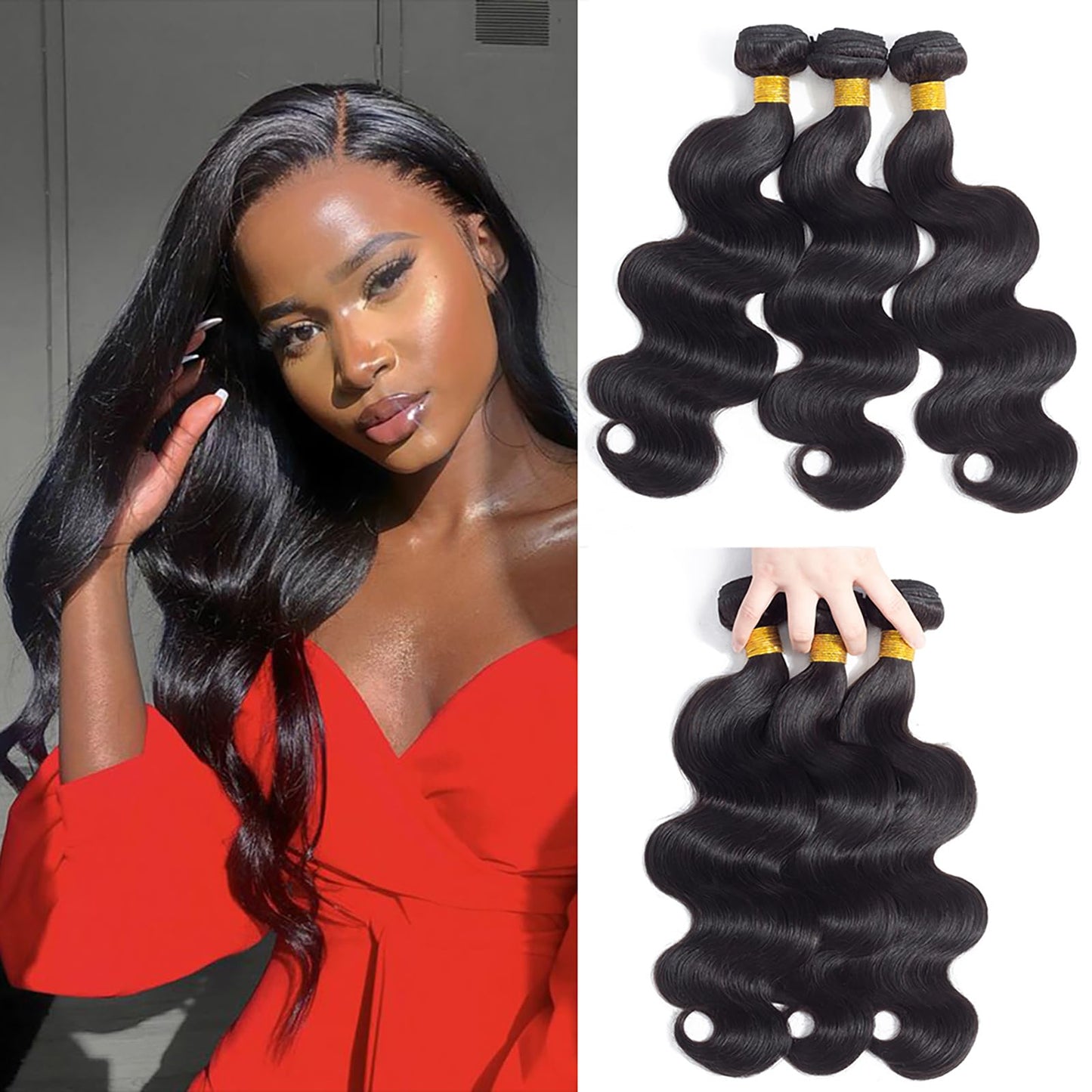Kapelli Hair Brazilian Virgin Hair Body Wave 3 Bundles (12'' 14'' 16'' 300G) 10A Brazilian Remy Virgin Body Wave Human Hair Bund