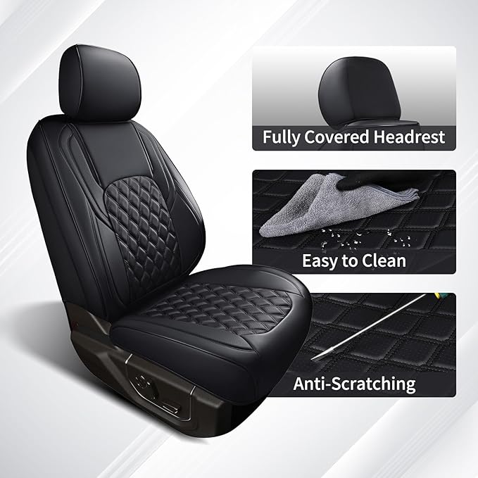 Huidasource Tacoma Seat Covers Full Set, Leather Pickup Truck Seat Cushion Cover Front & Rear Fit for 2016-2023 Double & Crew Cab Toyota Tacoma SR SR5 Limited TRD Sport/Pro/Off Road(Full Set/Black)