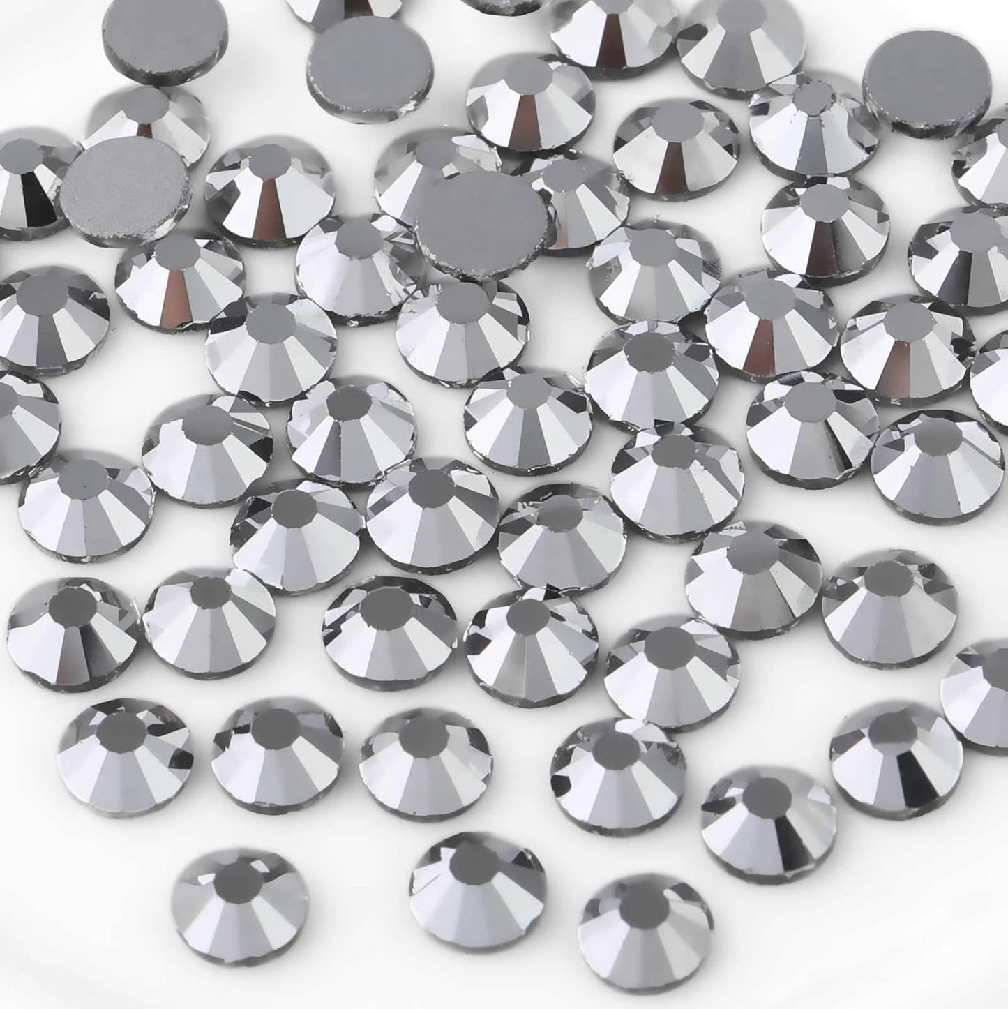 beadsland Flat Back Crystal Rhinestones Round Gems for Nail Art and Craft Glue Fix, Silver Hematite (2.9-3.0mm) SS12/1440pcs