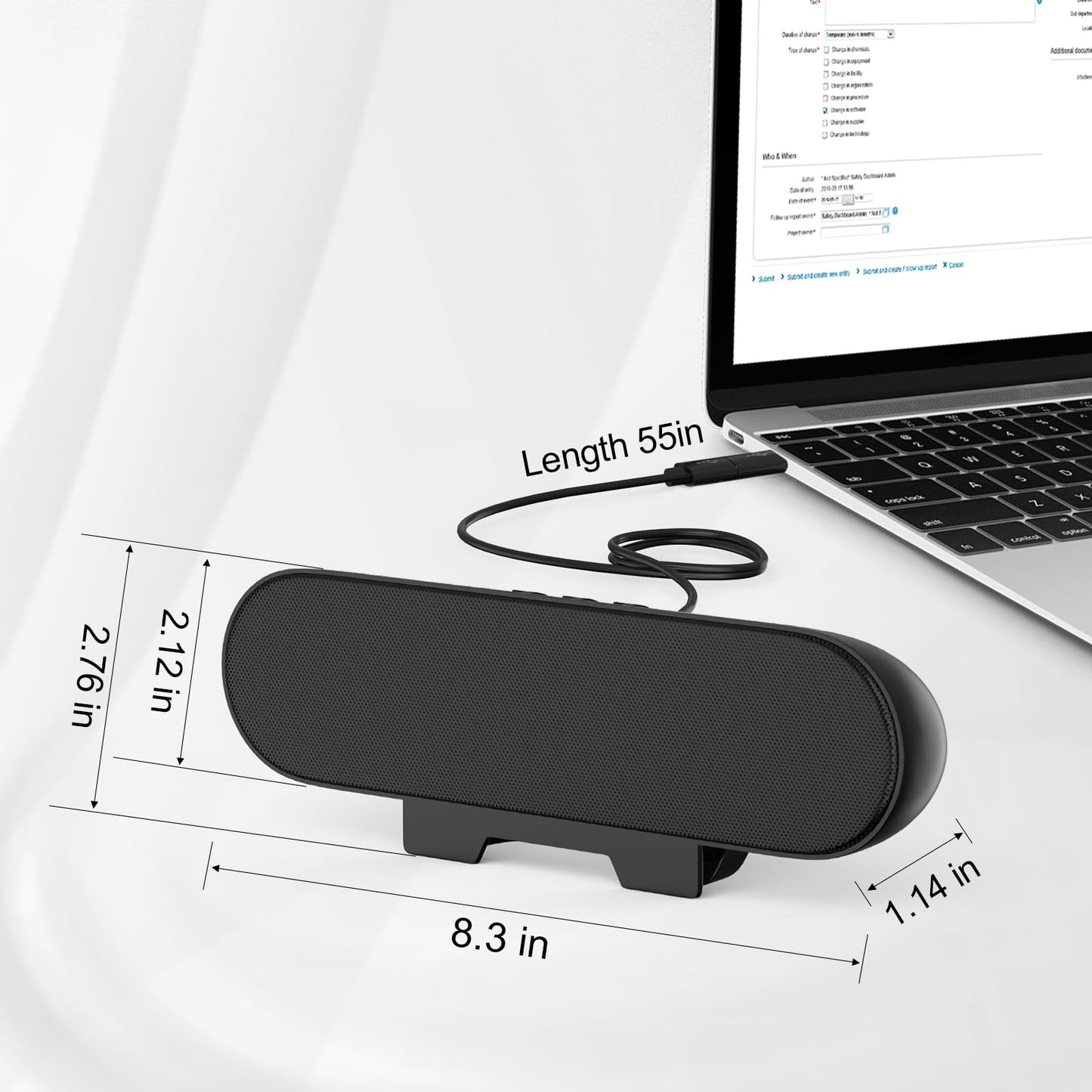 LXTNFU Computer Speakers for Desktop Monitor,Single Speakers for Desktop PC,Laptop Speaker with Loud Sound,Volume Control Easily Clamps to Monitors(USB-C to USB Adapter Included) (Black)