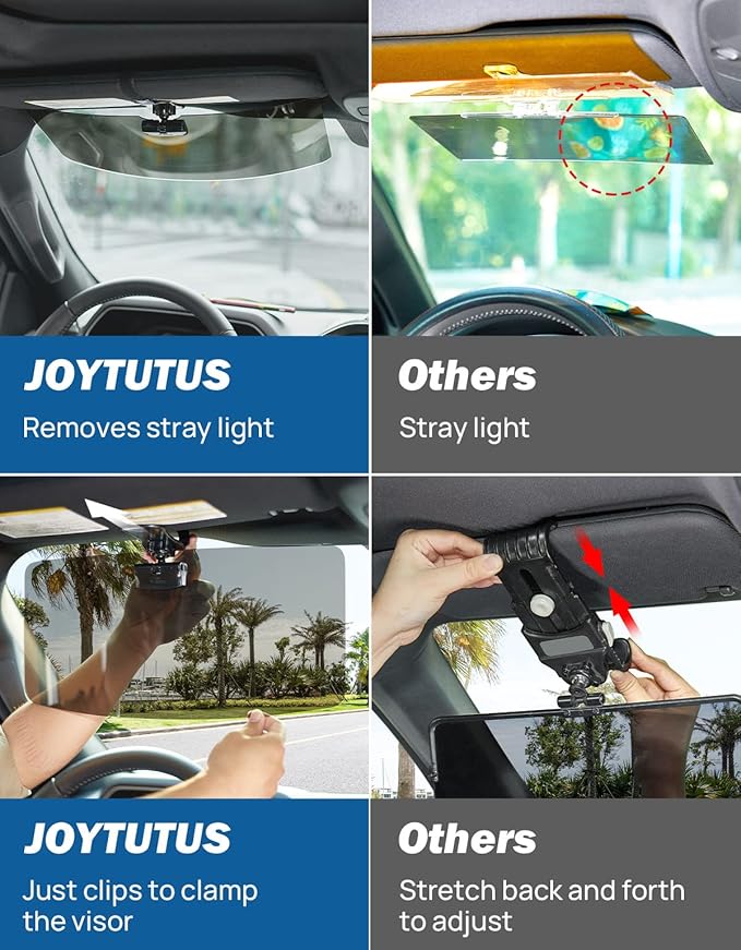 JOYTUTUS Sun Visor for Pickup Truck, 2 Pack Polarized Sun Visor Extender for Truck, Universal UV400 Car Visor Extension Anti-Glare Easy to Install, Protect from Glare/UV Ray/Stray Light