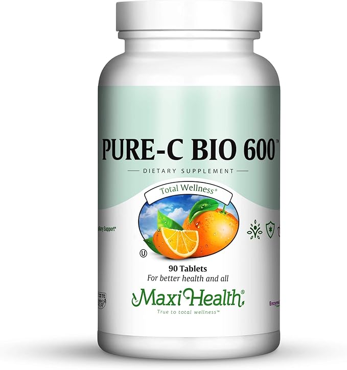 Maxi Health Pure-C-Bio 600 - with Bioflavonoids - Immune & Capillary Support - 90 Tablets - Kosher