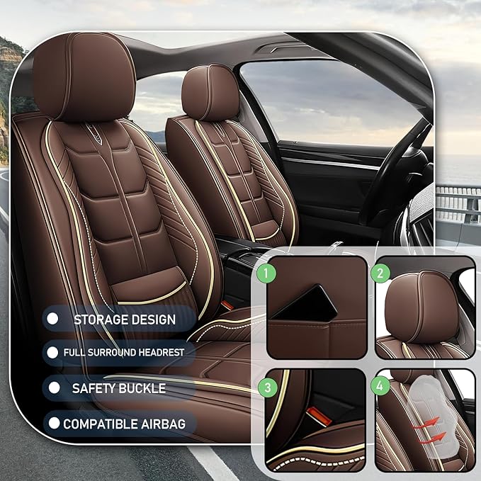 Leather Car Seat Covers Fit for Toyota Corolla iM 2017-2018, 5 Seater Car Seat Cover, Premium Waterproof, Scratch Resistant Car Interior Accessories (Full Set Coffee)