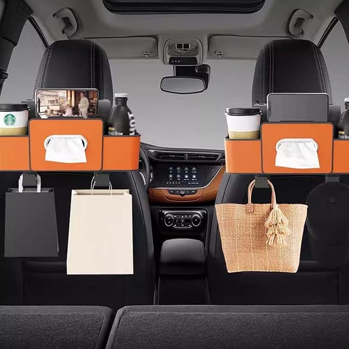3-in-1 Car Backseat Organizer, 2026 Upgraded Multifunctional Car Seat Back Storage Box, Backseat Car Organizer with 2 Cup Holders, Tissue Box & Hooks, Universal Car Essentials (Black)