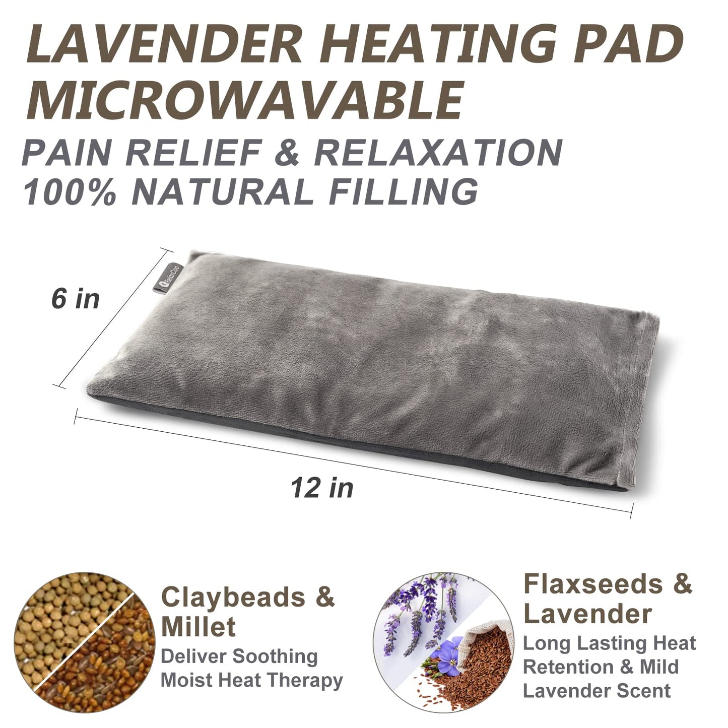 Heating pad Microwavable with Washable Cover 6 * 12" Microwave Moist Heat Pad for Neck Shoulder, Cramps, Back Pain Relief, Warm Compress Rice Bean Bag Hot Pack for Muscles, Joints, Lavender
