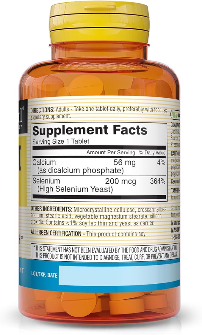 Mason Natural Selenium 200 mcg - Antioxidant Supplement for Immune Support & Prostate Health, Essential Trace Mineral, 60 Tablets