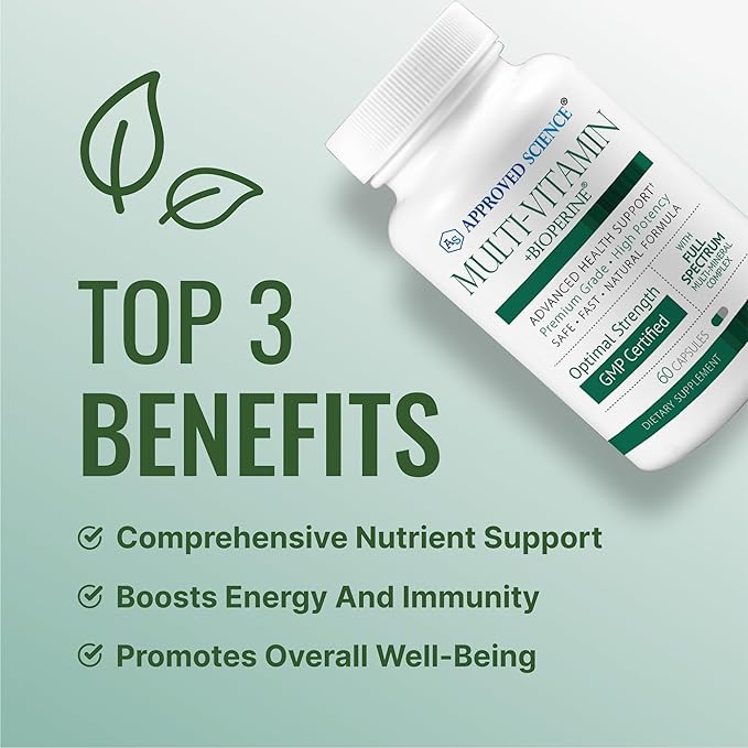 Approved Science Multi-Vitamin - with Full-Spectrum B-Vitamins, Green Tea, Lutein, Lycopene, Zeaxanthin, BioPerine - 60 Capsules - 1 Month Supply