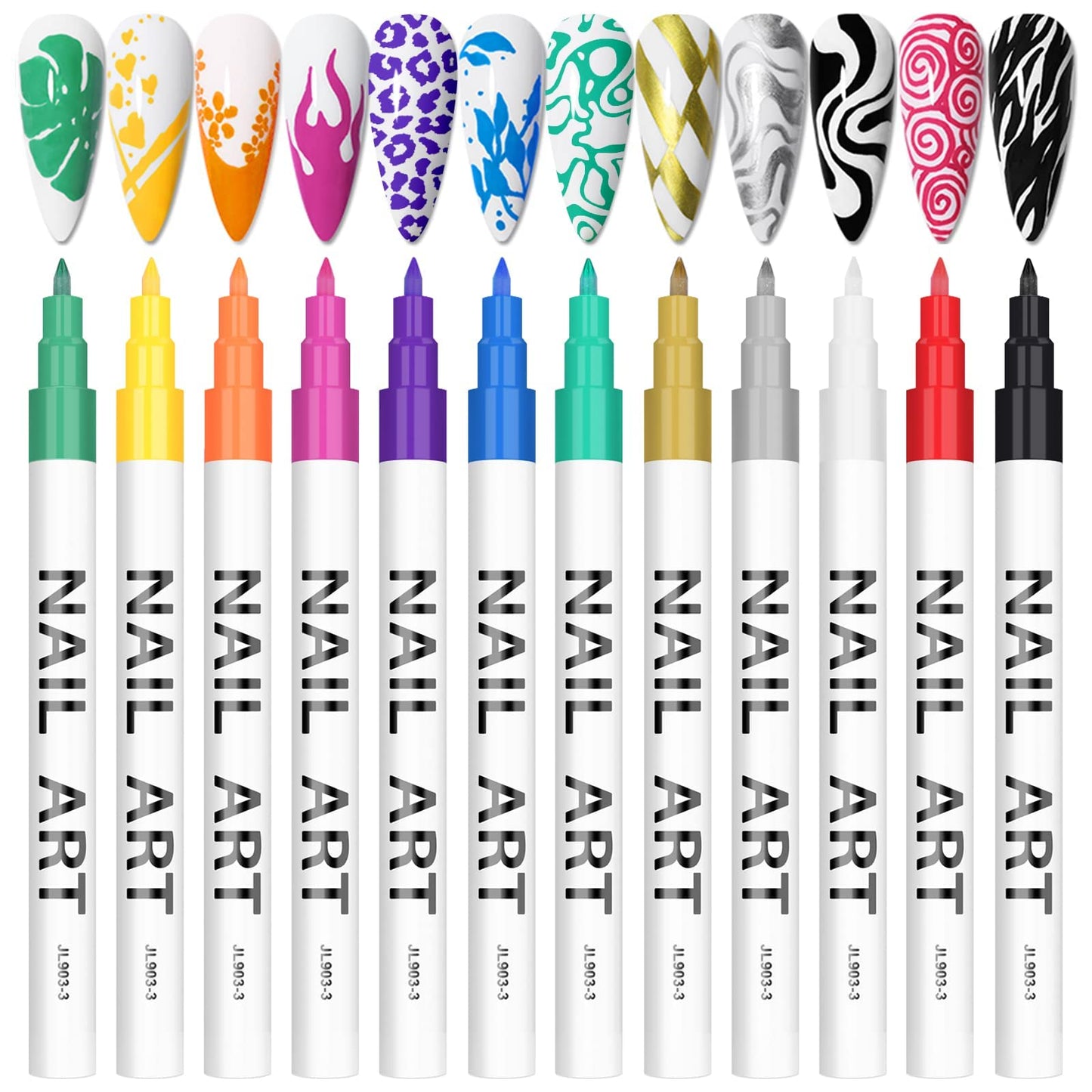 12 Color 3D Nail Art Pens Set, Kalolary Nail Polish Pens Nail Point Graffiti Dotting Pen Drawing Painting Liner Brush For Diy Na