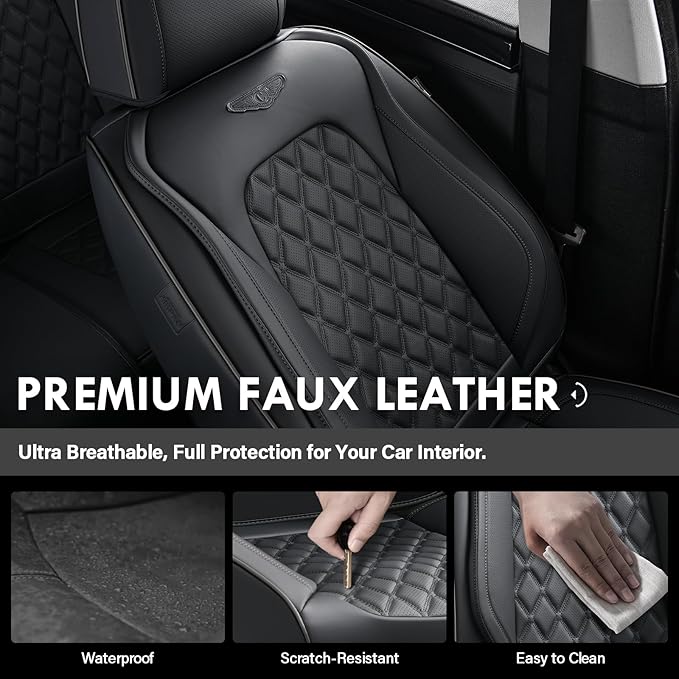 Coverado Front Seat Covers, Waterproof Nappa Leather Anti-Scratch Protectors, Universal Fit for Sedans, SUVs, Pickups, Car Accessories, Waterproof Seat Covers-Black