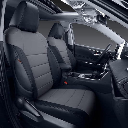 coverdream 2026 Rav4 Seat Covers Custom Fit for 2026 Toyota Rav4 Hybrid (SE,XSE) & PHEV GR Sport SUV,Full Set Luxury Waterproof Leather Car Seat Protector Black/Grey