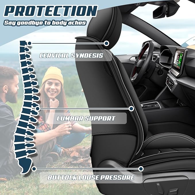 Car Seat Covers for Hyundai Sonata 2002-2025, Premium Nappa Leather Car Seat Cover, Stylish Sport Seat Covers， Automobile Seat Cover Sets.(Standard 2 Seats/Pure Black)