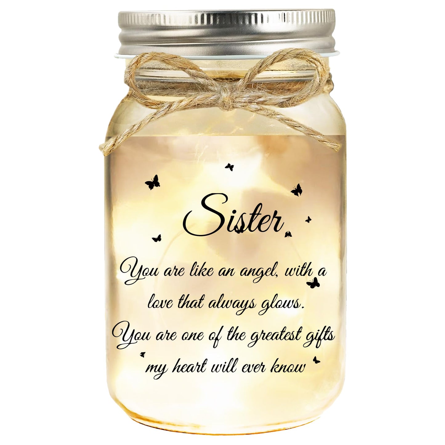 Hua Feishang Sister Gifts - Mason Jar with Warm Lights, Soul Sister Gift for Women, Sister Birthday Gifts, Decorations Present for Thanksgiving Christmas Anniversary