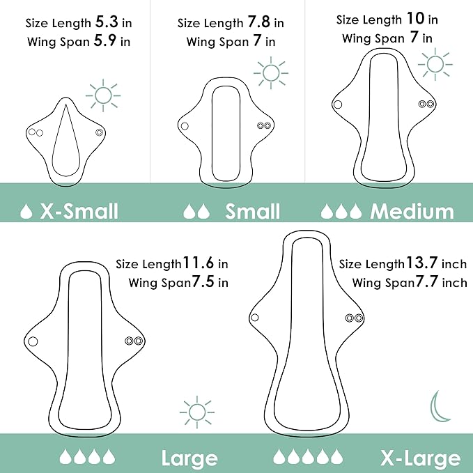 wegreeco 6 Pcs Reusable Menstrual Pads, Ultra Absorbent Cloth Pads for Heavy Flow, Sanitary for Teens, Women, Nonslip, Grey Inner, Grey Outer, X-Large