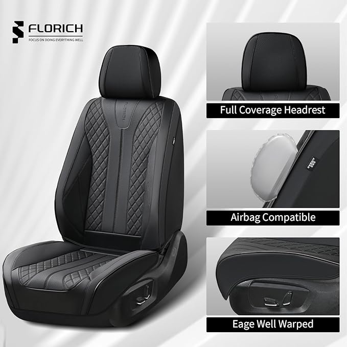 FLORICH Leather Automotive Seat Covers, Waterproof Seat Covers, Black Front Car Seat Cover, Full Coverage Car Seat Covers 2 Pack Car Seat Cushion Protector Universal Fit for Most Cars SUV Trucks