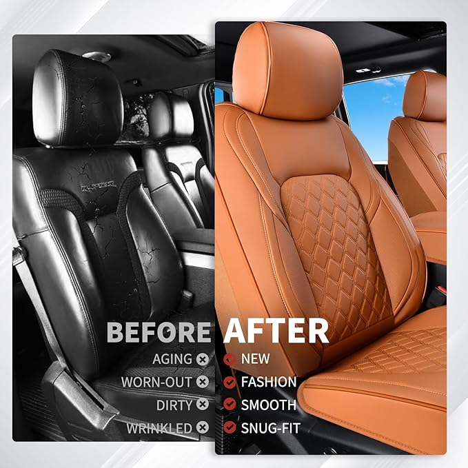 Huidasource Tacoma Car Seat Covers, 360° Full Coverage Waterproof Leather Cushion Cover Fit for Toyota Tacoma 2016-2023 SR SR5 Limited TRD Sport/Pro/Off Road All Cab Front Row(Front Pair/Brown)