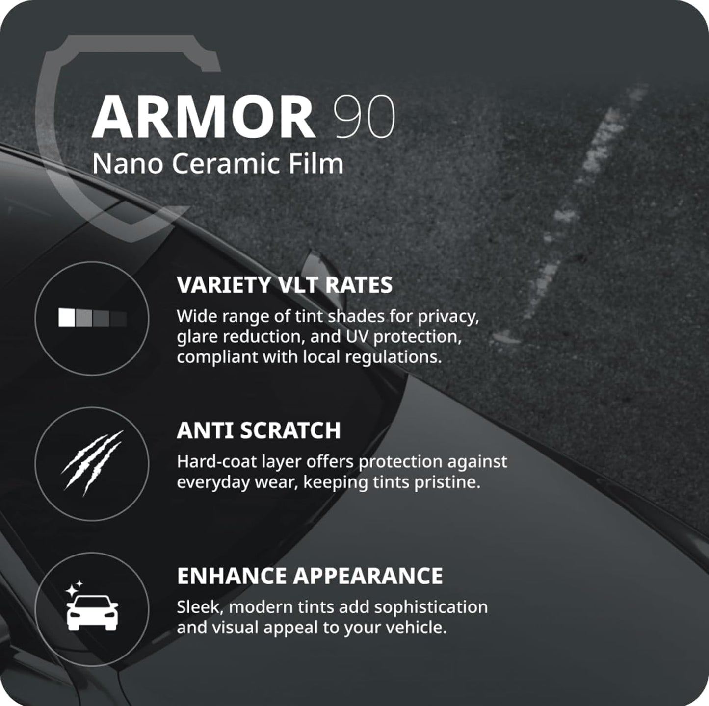 Nano Ceramic Window Tint Film for Cars - 2 Ply Scratch Resistant with Heat Control and UV/IR Rejection (5% VLT, 60inx100ft), OWFCR-10006