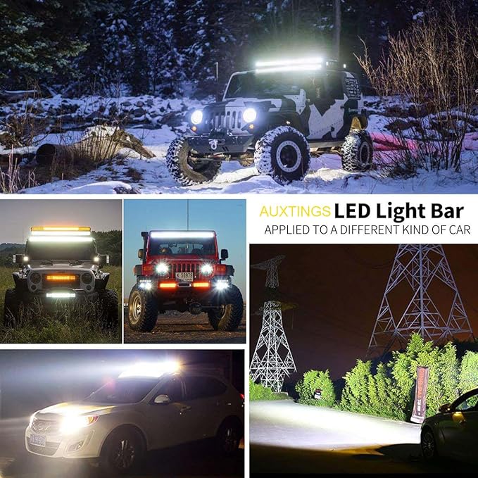 AUXTINGS 32 inch 405W Curved LED Light Bar Triple Row Work Light Spot Flood Beam with Wiring Harness kit Switch for Trucks Tractor 4X4 Boat Off Road Auto Fog Driving Lamp,12V 24V Waterproof