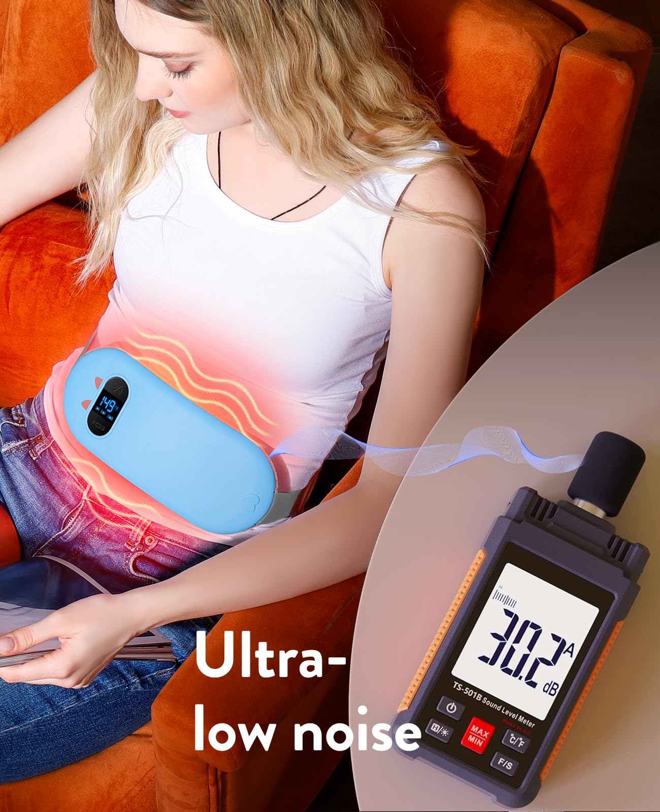 Portable Heating Pad for Period Cramps: Cordless Menstrual Heating Pad with 6 Heat Levels and 6 Massage Modes, 3s Fast Heating Gift for Women and Girl(Pink)