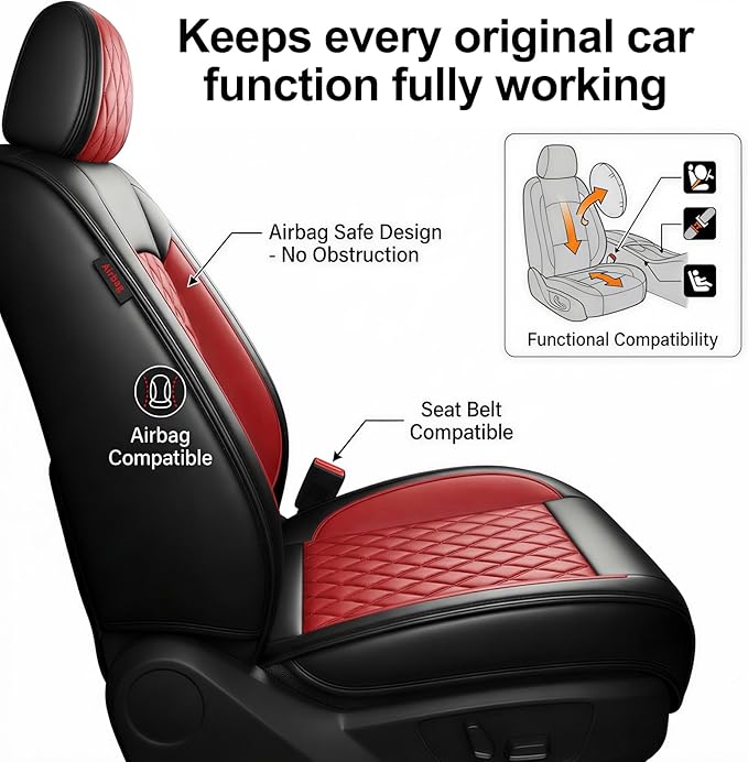 Fit for Equus Seat Covers Compatible with Hyundai Equus 2011-2016 - Waterproof Breathable Leather Automotive Seat Cushions Protector,Airbag Compatible,Full Set 5 Seats(Red)