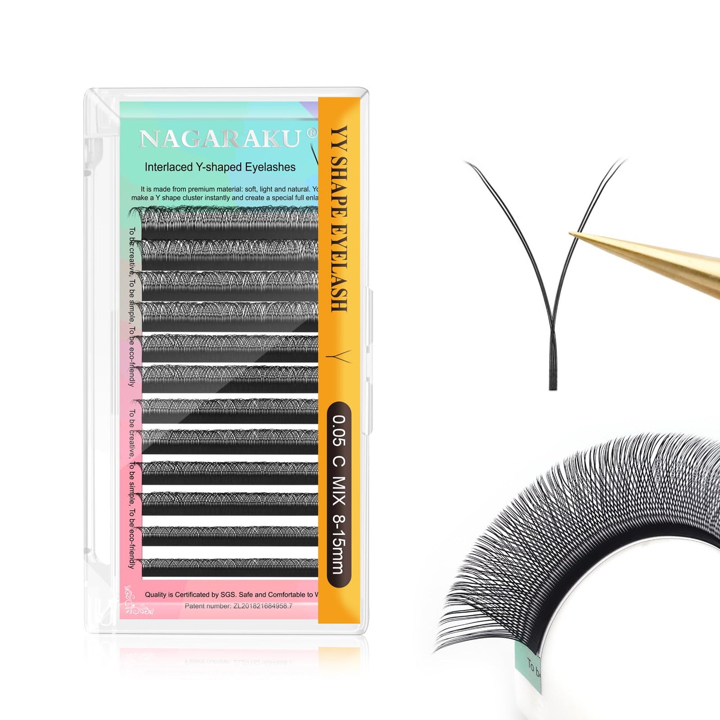 Nagaraku Eyelash Extensions Cluster 3D W Shape Triple-Core Volume Lashes Hand Woven Long Stem 0.07Mm C Curl 8-15Mm Mix Matte Bla