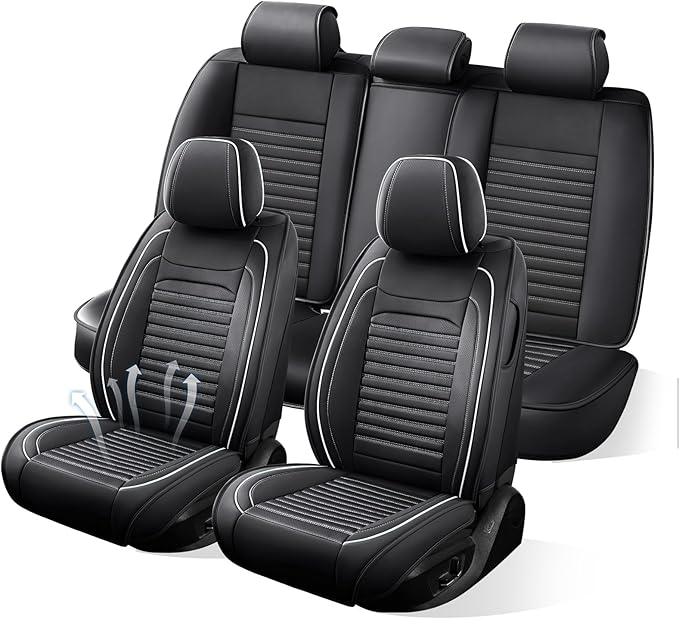 Car Seat Covers Full Set Fit for Toyota 4Runner 2001-2026, Premium Faux Leather Car Seat Protector, Breathable, Anti-Slip, Comfortable & Durable (Black&White,Full Set)