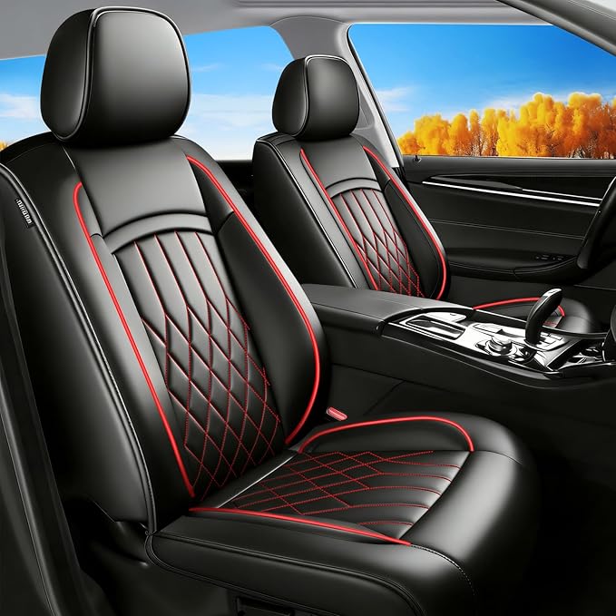 Fit Ioniq Car Seat Covers for Hyundai Ioniq 2017-2026 - Premium Leather, Waterproof, All-Weather, Airbag Compatible, Anti-Slip, Breathable, Easy Install, Seat Protectors, Full Set, Redline