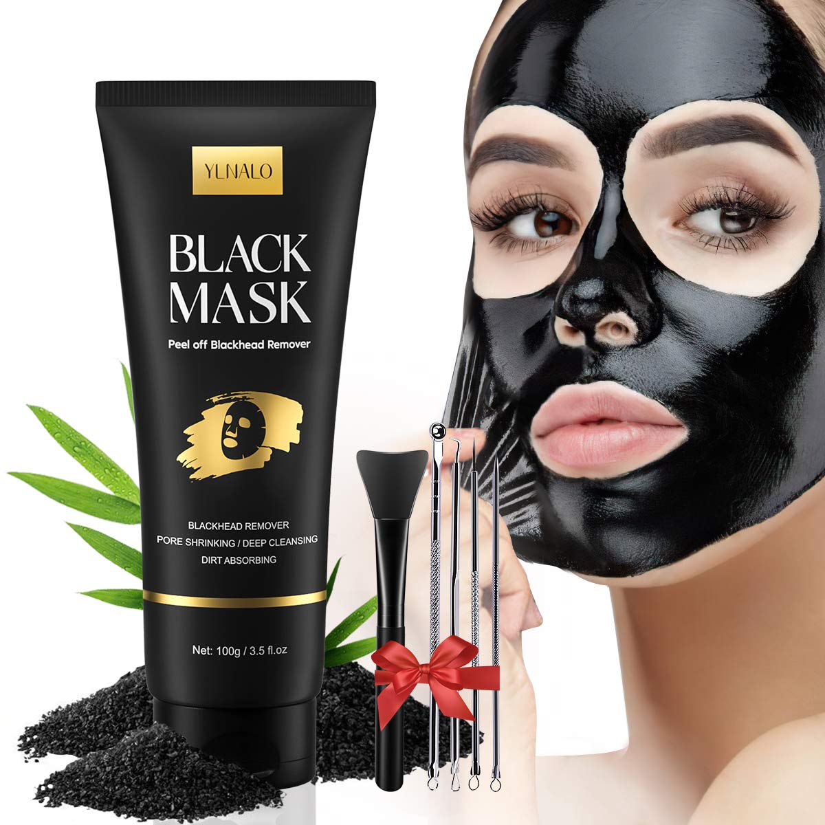 Ylnalo Blackhead Remover Mask Kit, Charcoal Peel Off Facial Mask With Brush And Pimple Extractors, Deep Cleansing For Face Nose