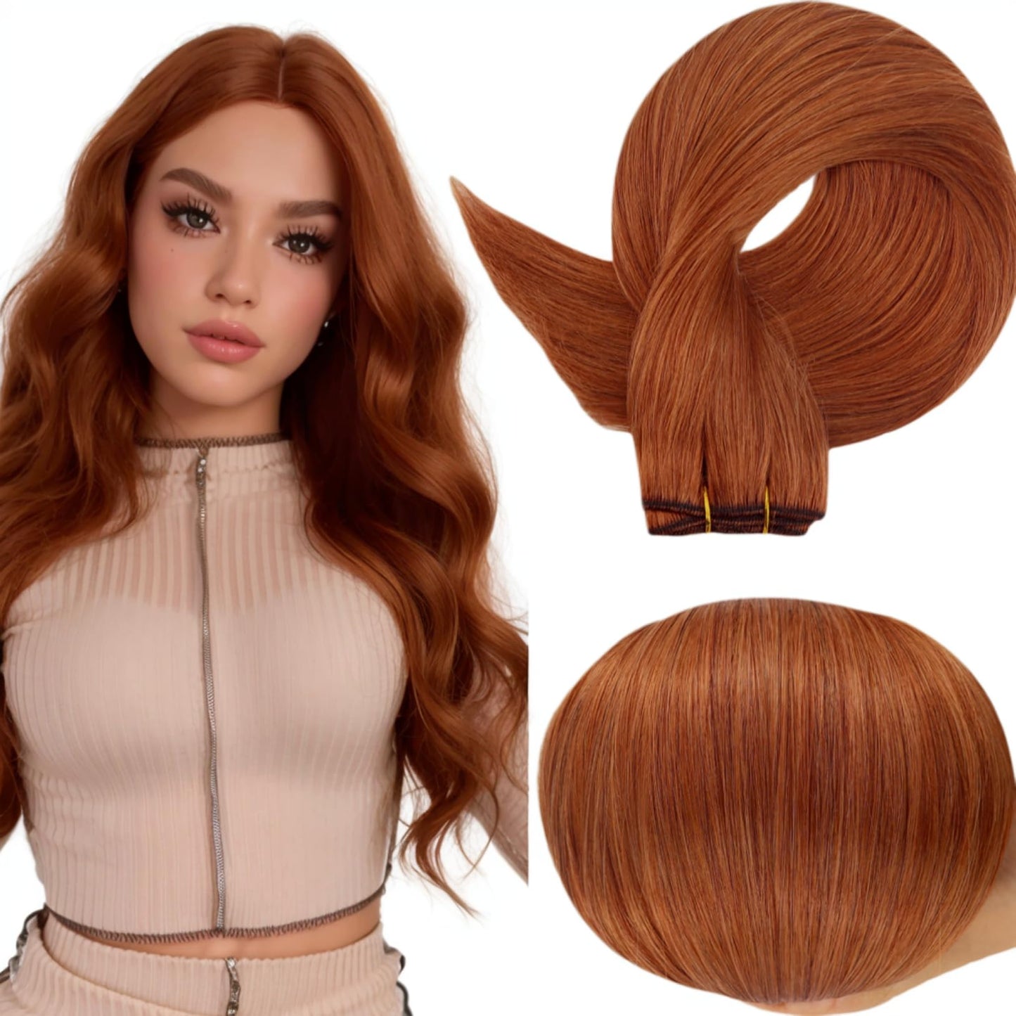 Full Shine Weft Hair Extensions Human Hair Color Copper Hair Extensions Sew In #550 Sew In Hair Extensions Real Human Hair Remy