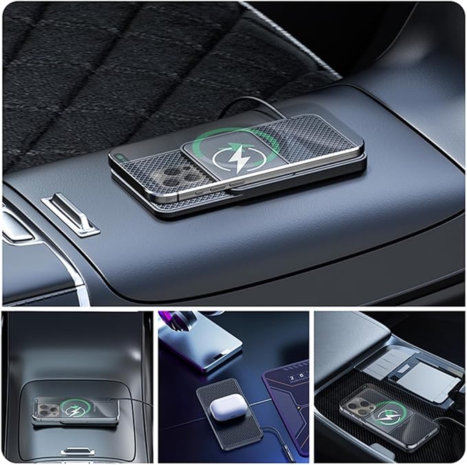Wireless Car Charger Pad for Mercedes Benz A Class A250e A260 AMG A35 A45, Phone Charging Mat 20W Type C/USB Cordless Non-Slip Charging Station Adapter Center Console