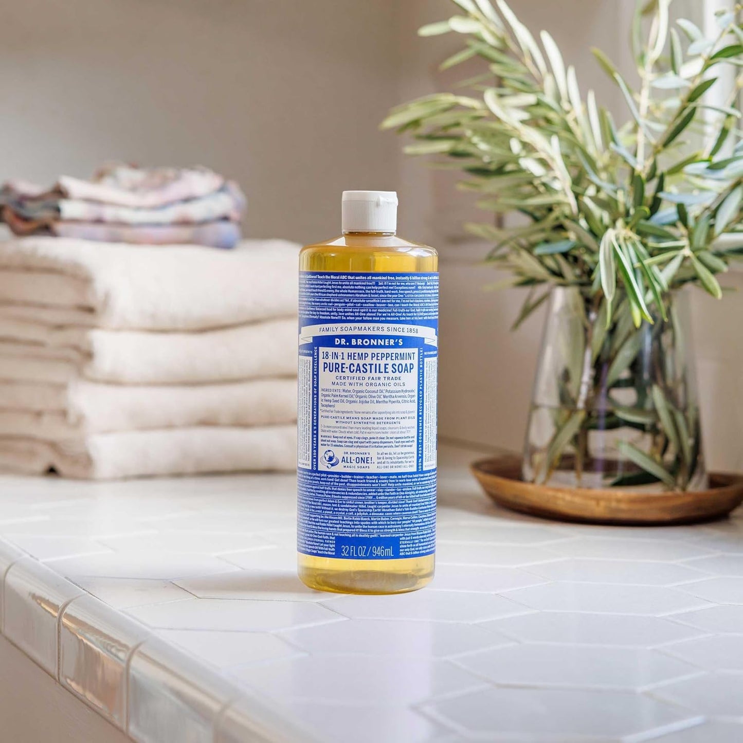 Dr. Bronner's Peppermint Pure-Castile Liquid Soap | 16 Oz | 2-Pack | Vegan & Organic