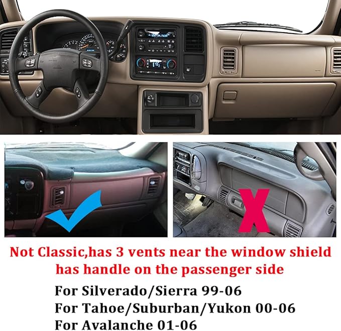 Dash Cover Mat Fit for 1999-2006 GMC Sierra/Chevy Chevrolet Silverado 1500 2500 3500 HD,2000-2006 GMC Yukon/Yukon XL/Chevy Suburban Tahoe Avalanche,Dashboard Pad Carpet Protector (99-06,Brown)