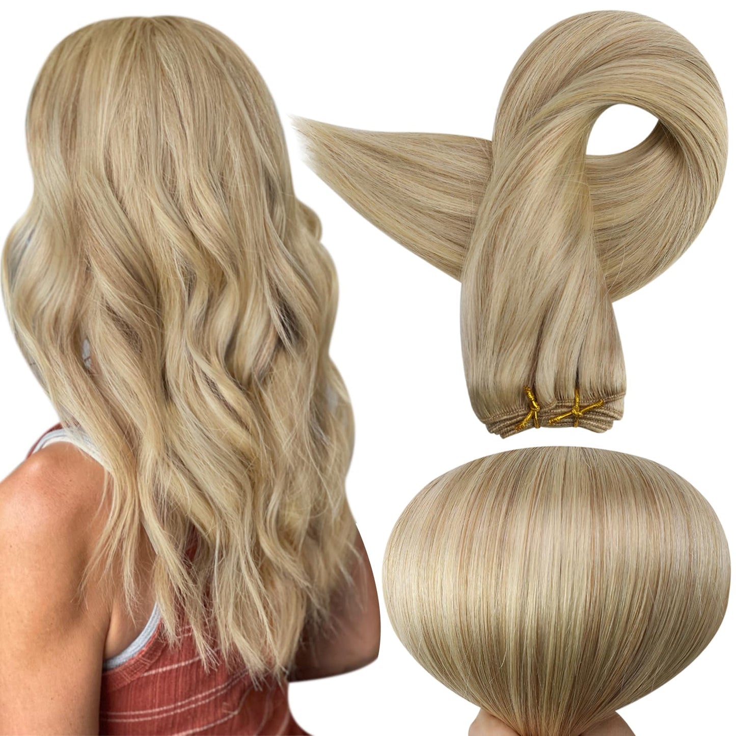 Full Shine Blonde Weft Human Hair Extensions For Women Weft Hair Extensions Sew In Hair Extensions Soft Silky Hair Color Caramel