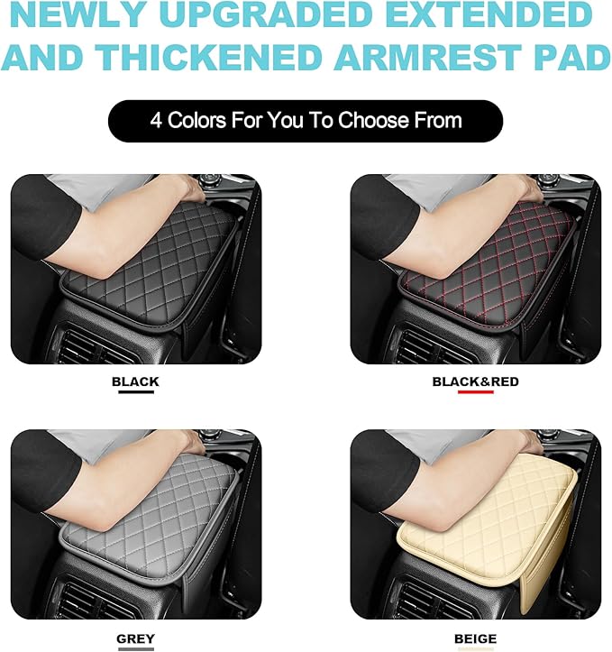 Center Console Cover Fit for Kia Optima 2006-2020 with 2 Storage Bags Waterproof Leather Quilted Pattern Car Armrest Cover Cushion Anti - Slip(Black&Red Line)