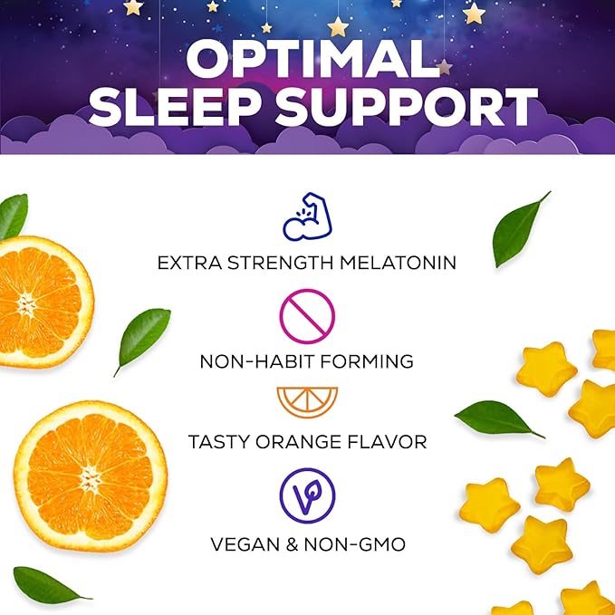 Sleep Gummies for Adults 6mg - Sugar Free Extra Strength Melatonin Gummy, Natural Sleeping Gummy for Adults, Kids, Orange Flavored, Vegan, Non-GMO, Sleep Vitamin Support Supplement - 60 Gummies