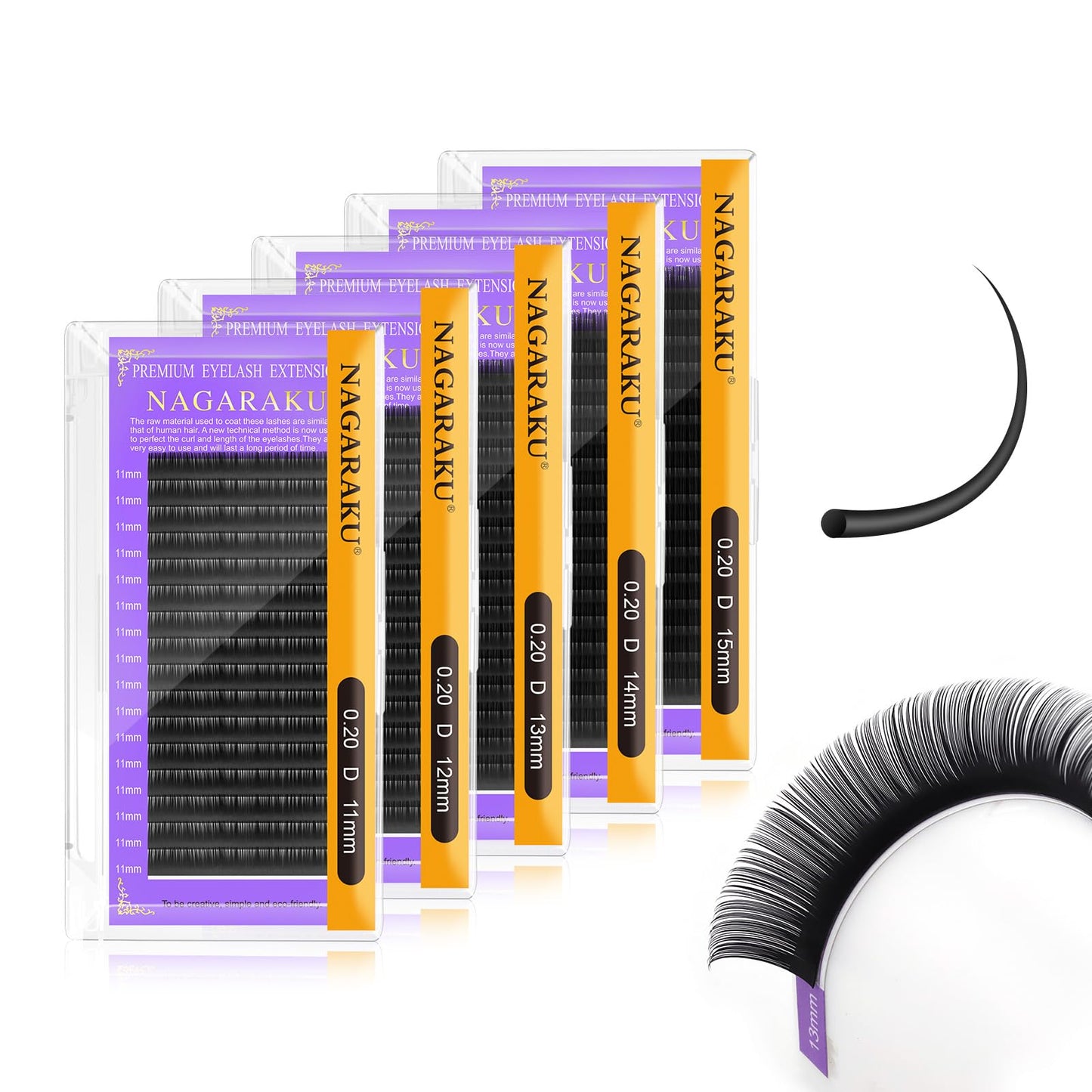 Nagaraku 5 Trays Eyelash Extensions Individual Lashes 0.20Mm D Curl 11/12/13/14/15Mm In 1 Pack Classic Matte Black Natural Profe