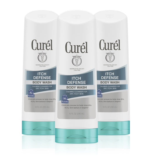 Curel Itch Defense Calming Body Wash, Soap-Free Gentle Formula, For Dry, Itchy Skin, With Hydrating Jojoba And Olive Oil, 10 Oz