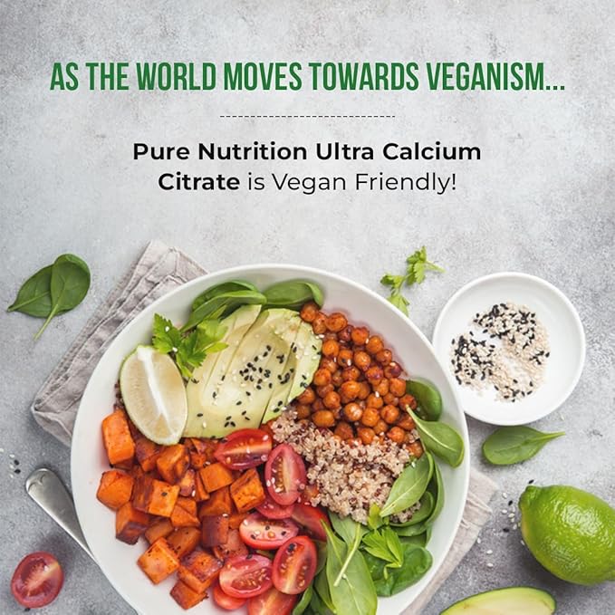 Pure Nutrition Ultra Calcium 1000mg with VIT D3 + K2 | 270 Tabs (90 X Pack of 3) | Highly absorbable Calcium Supplement with Calcium Citrate Malate, VIT D3, K2, Moringa Oleifera, Magnesium and Zinc.