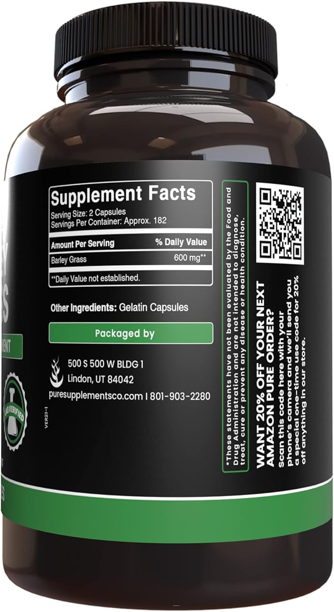 Pure Original Ingredients Barley Grass (365 Capsules) No Magnesium Or Rice Fillers, Always Pure, Lab Verified