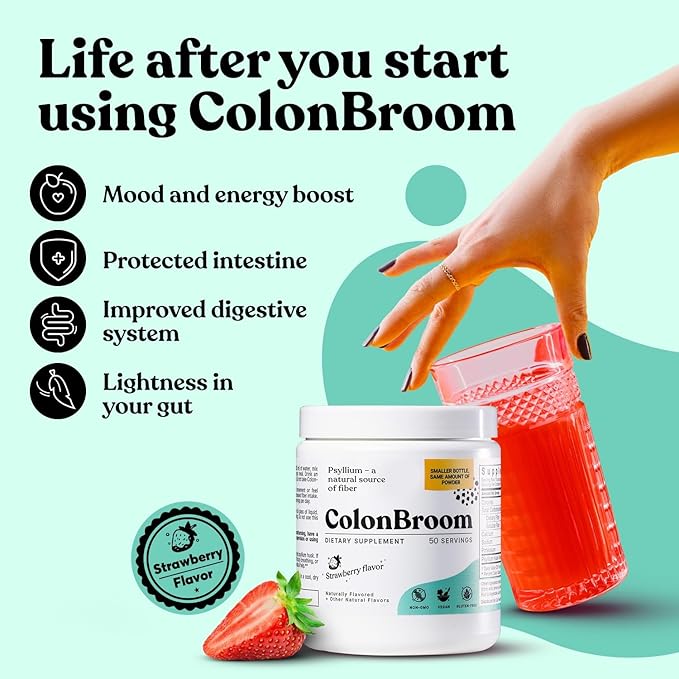 ColonBroom Psyllium Husk Powder (Strawberry, 50 Servings) + Apple Cider Vinegar Gummies for Women – Supports Body Composition, Boost Metabolism & Improves Digestive Wellness (60 Count)