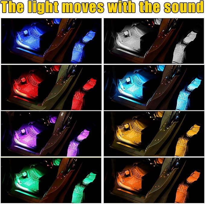 povtii Car Led Interior Lights, RBG 48 LED Multicolor Music Auto Interior Strip Light with Remote Control, Waterproof Lighting Lamp Kit Under Dash with Charger, Car Accessories (Cigarette Lighter)