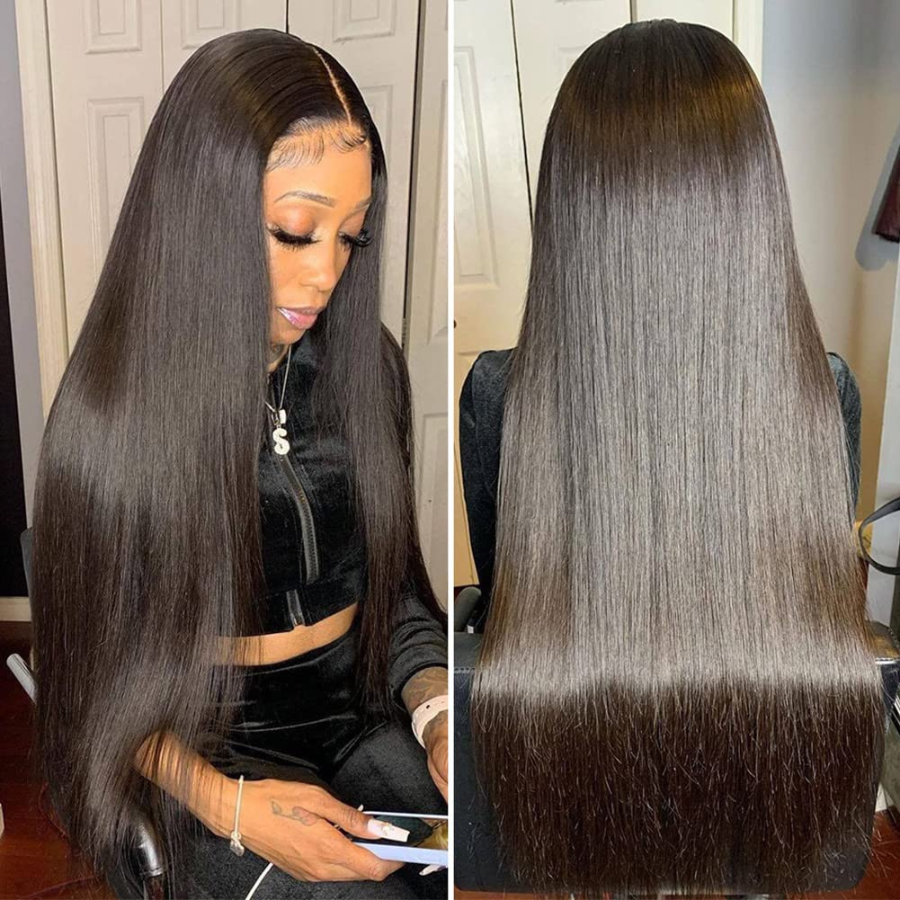 Hermosa 220% 13X4 Lace Front Wigs Human Hair Pre Plucked With Baby Hair 28 Inch 12A Brazilian Straight Human Hair Wigs For Women