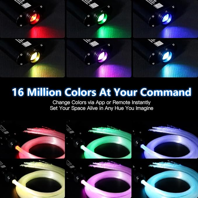 Small Size 16W RGBW APP Music Activated Fiber Optic Lights, 500pcs*0.03in(9.8ft/3m) Optical Fiber Star Ceiling Light Kit for Car Headliner Star/Home