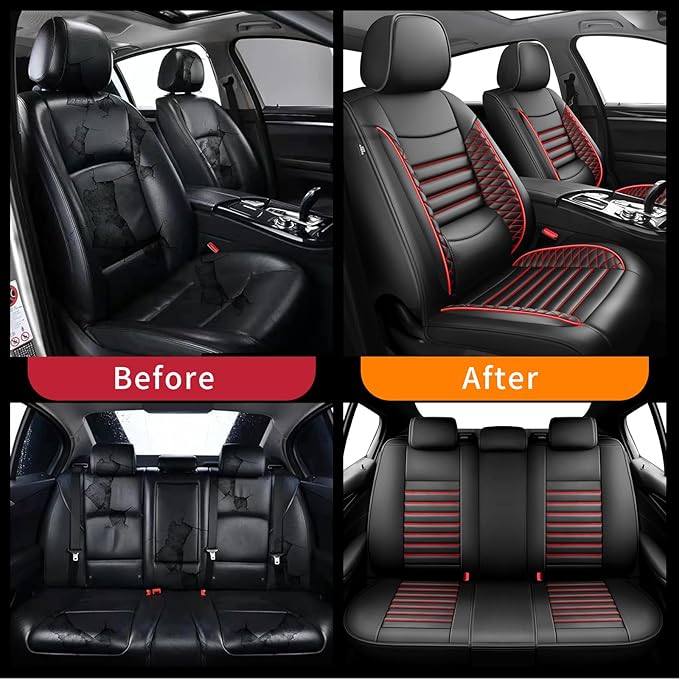 Fit 4Runner Car Seat Covers (5 Seats) for Select Toyota 4Runner 2003-2024 2025 2026 - Full Coverage Leather,Airbag Compatible,Waterproof & All Weather Seat Cushion Protector,Full Set,Black+Red