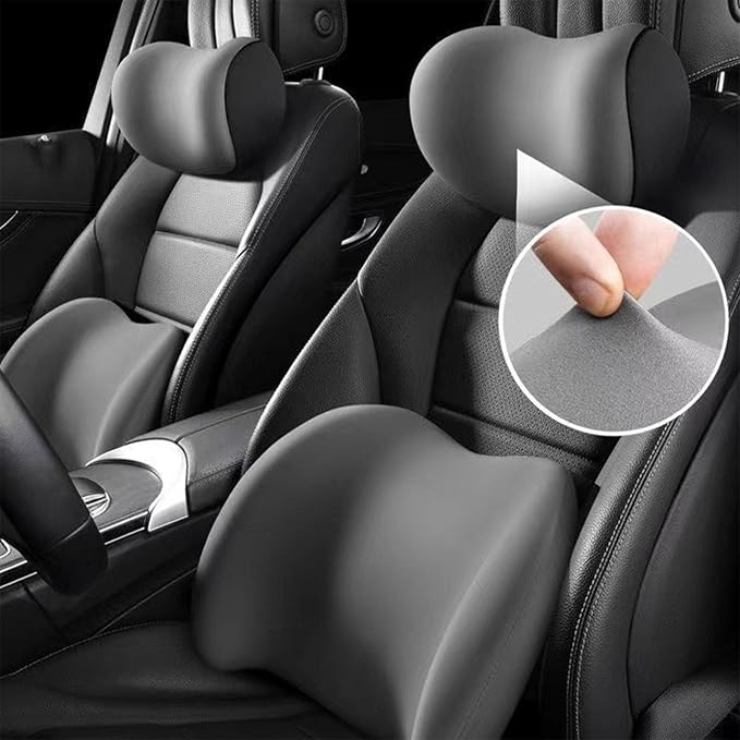 Ergonomic Car Seat Headrest & Lumbar Cushion, Ergonomic Car Seat Headrest Neck Rest Cushion Lumbar Support Pillow (Black)