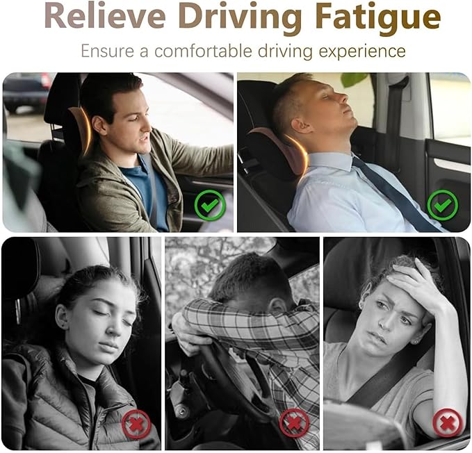 2025 Car Headrest & Lumbar Support Cushion, Car Lumbar Support Pillow and Neck Pillow Kit, Ergonomic Seat Headrest and Backseat for Neck Back Pain Relief (Brown)
