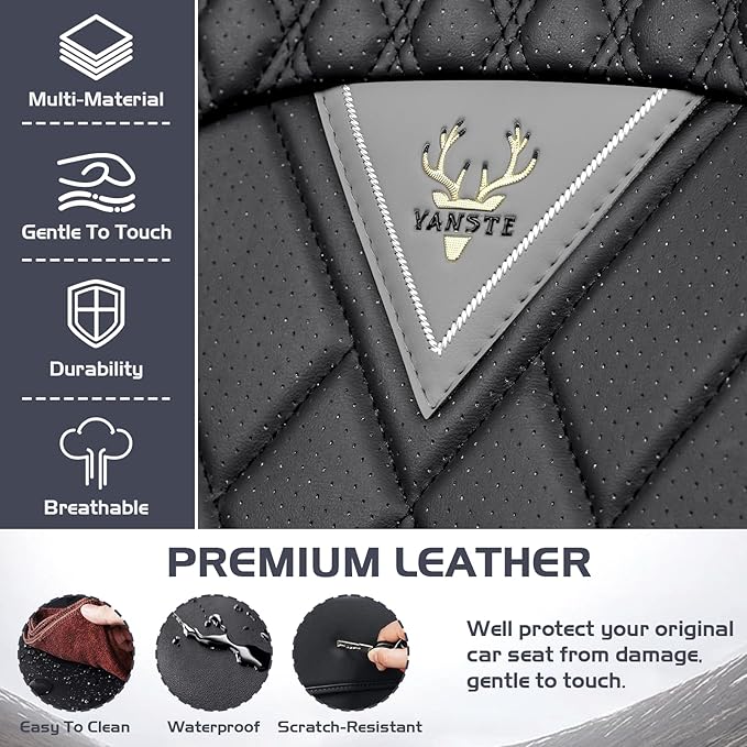 Truck Seat Covers for GMC Sierra 3500 2007-2026, Waterproof Premium Leather Full Coverage Car Seat Cover, Muscle Sport Style Auto Interior Seat Cover Sets (Front Set/Gray Black)